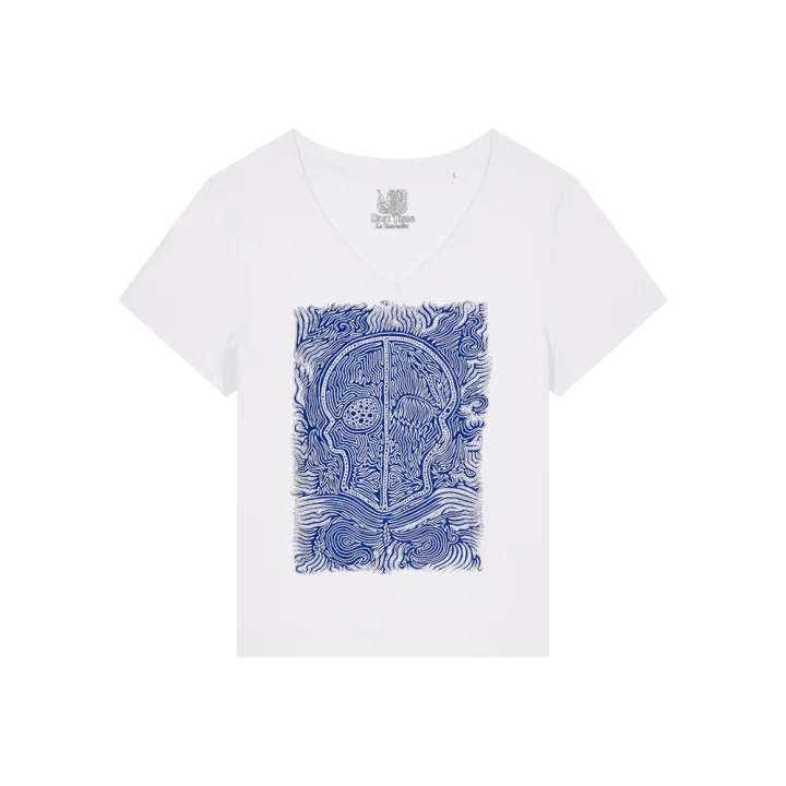	T-shirt Femme Col V - CALAVERA AZUL - Label BOSSI 