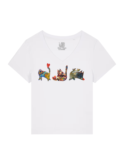 T-shirt Femme Col V  - CHATS DE COEUR - Label DINA 