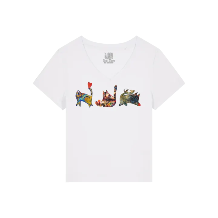 T-shirt Femme Col V  - CHATS DE COEUR - Label DINA 