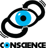 Logotype de l’entreprise Consciense qui représente un œil bleu ouvert par deux mains